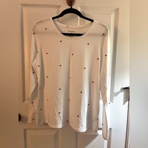NWT Cynthia Rowley White Long Sleeve Top with Red Hearts